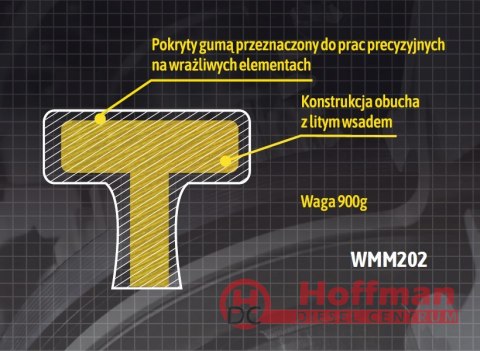 Młotek gumowy czarny lity 900 g trzonek z włókna szklanego Waryński