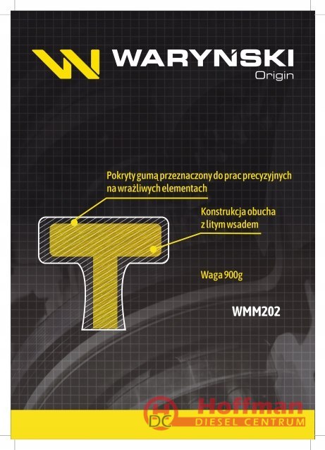 Młotek gumowy czarny lity 900 g trzonek z włókna szklanego Waryński