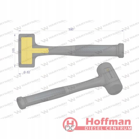 Młotek gumowy czarny lity 900 g trzonek z włókna szklanego Waryński