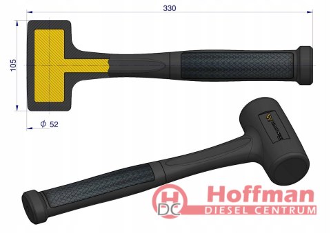 Młotek gumowy czarny lity 900 g trzonek z włókna szklanego Waryński