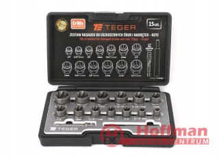 Zestaw nasadek do uszkodzonych śrub i nakrętek 15 szt - kute stal Cr-Mo