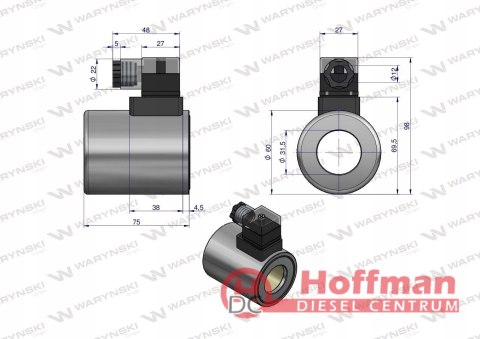 Cewka dzielnika elektrozaworu 12V DC 48W Waryński automat